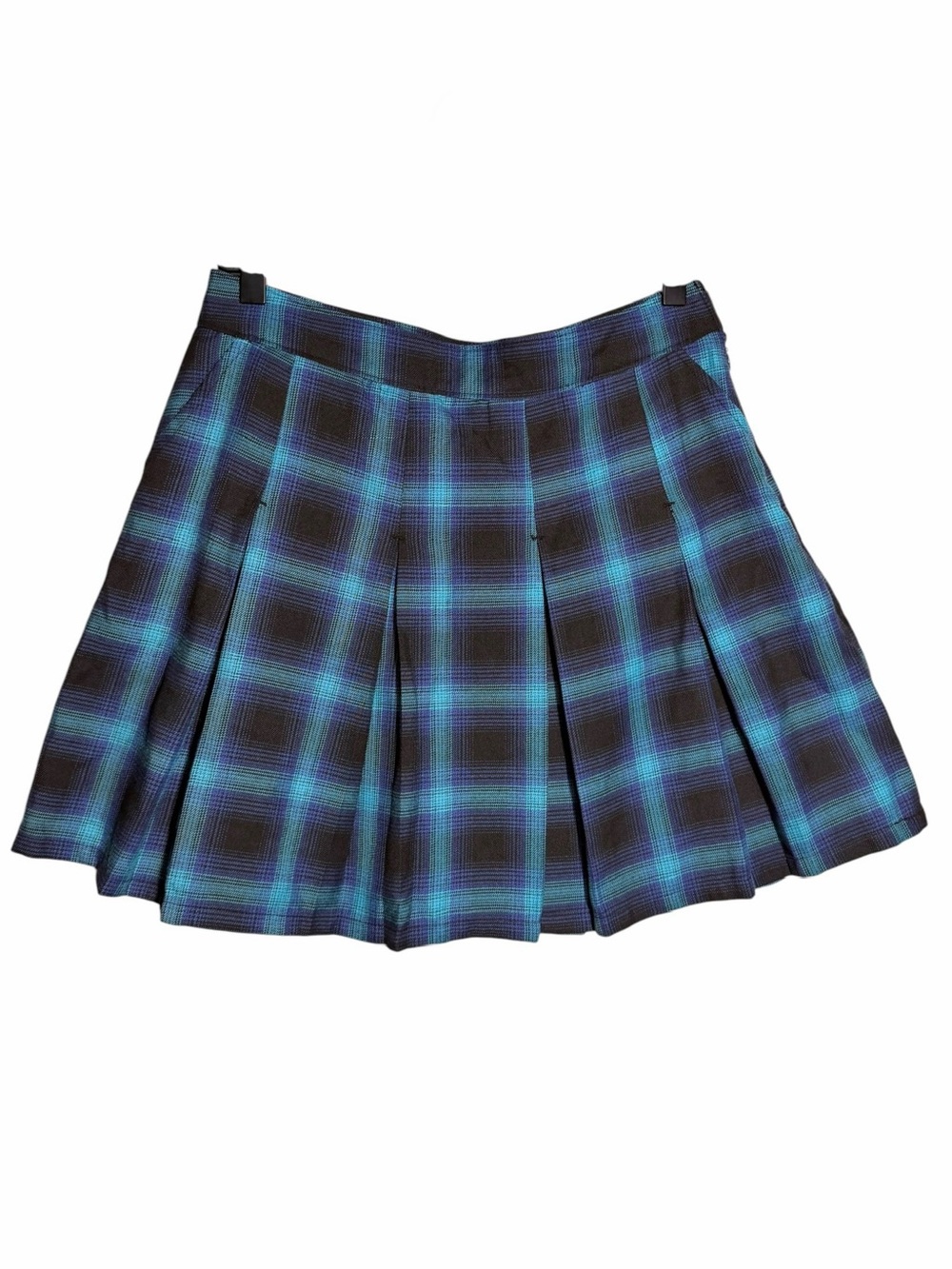 DIXXON Black and Blue Plaid Tweed Pleated Mini Skirt